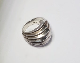 Chunky Ridged Silver Ring - UK Size L