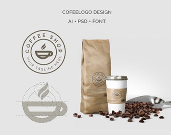 Coffee Logo, Logo Design, Premade Logo, Coffee Shop Cafe, Cafe Coffee, Coffee Cup with Logo