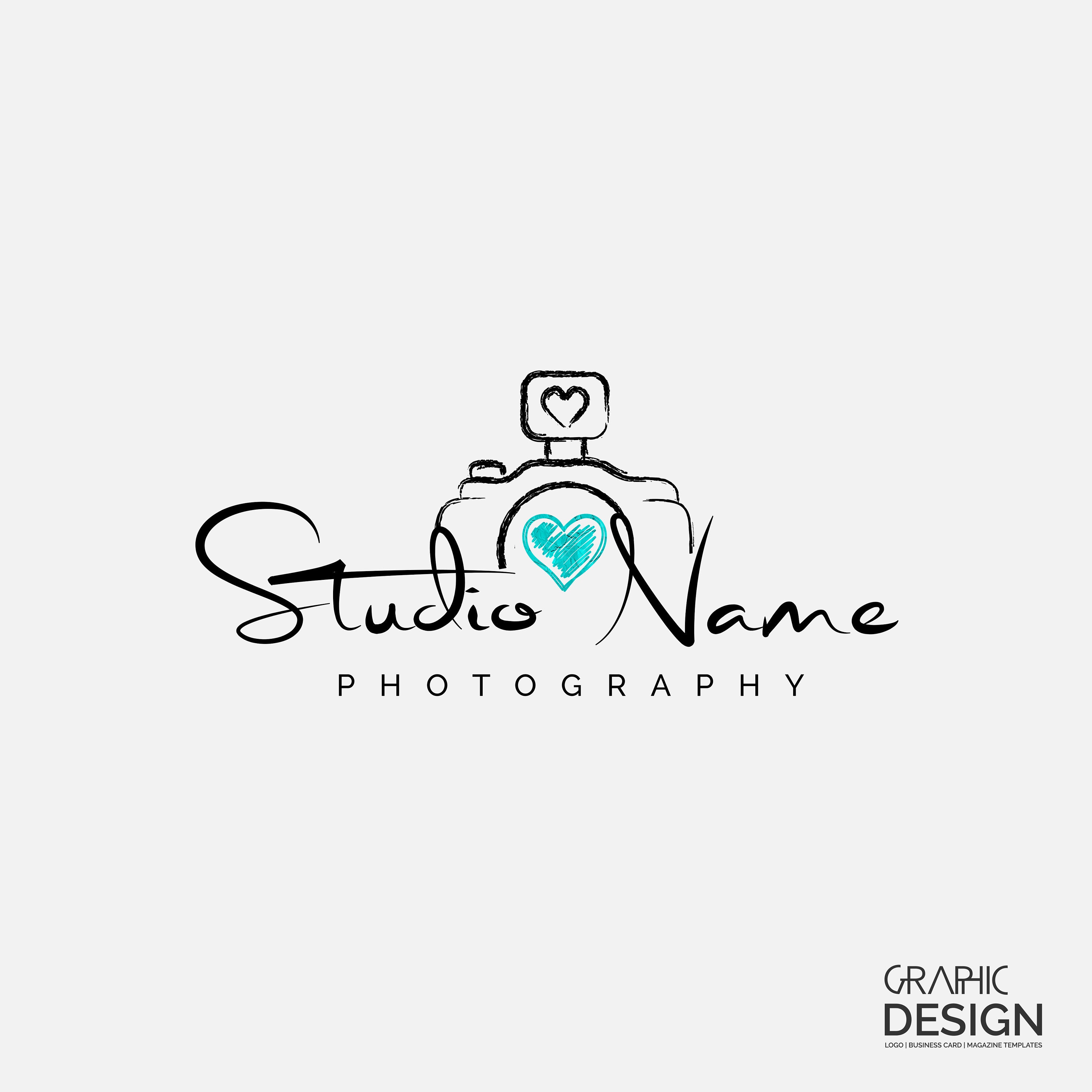 Photography Logo Business Card Design, Premade Logo, Studio Logo, Heart