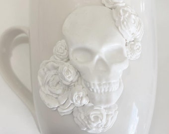 Floral Skull, Rose Skull, Floral Clay Mug,