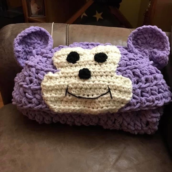 Banana Monkey Pattern Print Hooded Blanket
