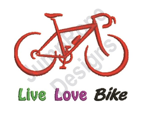 Live Love Bike Machine Embroidery Design - Technical View