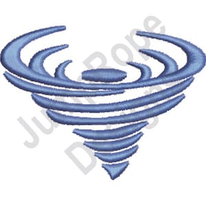 May include: A blue stylised tornado design with multiple layers of swirling lines.