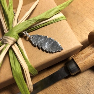 Rowan leaf  - hammered, recycled, silver pendant