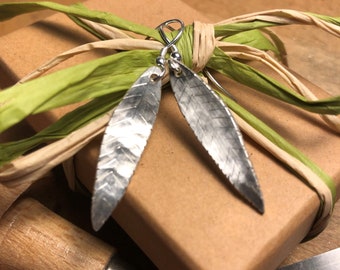 Willow leaf  - hammered, recycled, silver earrings