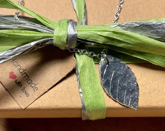Ash tree leaf  - hammered, recycled, silver pendant