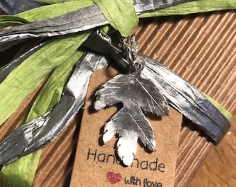 Hawthorn leaf  - hammered, recycled, silver pendant