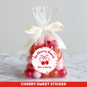Cherry Sweet First Birthday Stickers: Party Favor Labels, Treat Bags