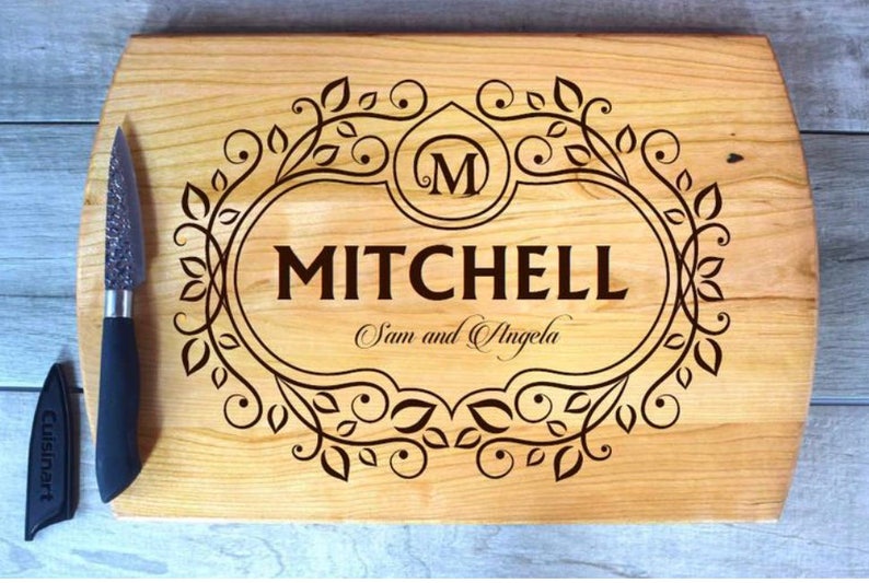 Laser Engraved Cherry Wood Large Rounded Sides w Juice Groove Cutting Board