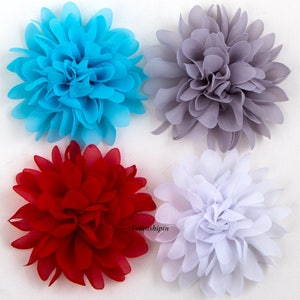 Soft Chiffon Flowers Flatback Flet Flower For Baby Hair Accessories Fluffy Fabric Flowers For Headbands Diy Supplies 4.1&quot;