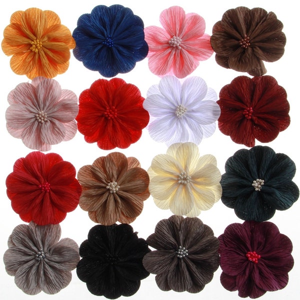 8.2CM Newborn Satin Fabric Flowers With Match Stick Center End Do Old Wrinkles For Hairpins Hair Flowers