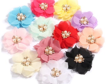 6cm 2.35 "Flores de gasa con piedra estrella para bebés niñas Accesorios para el cabello Tela suave Flor Boutique para mujeres Diademas