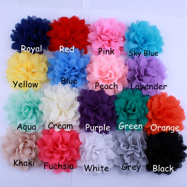 9.5CM Big Solid Bright Color Chiffon Flowers For Hair Clips Petal Peony Fabric Flowers For Headwear Accessories