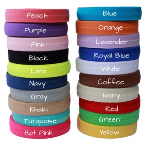 5/8&quot; 1.5CM Wide Shiny Solid Fold Over Elastic Ribbon FOE for Baby Girls Elastic Headbands Hair Ties Hairbow