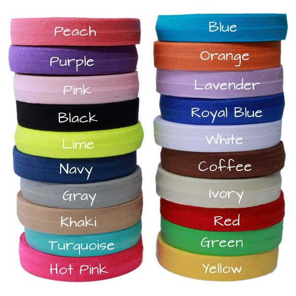 5/8" 1.5CM Wide Shiny Solid Fold Over Elastic Ribbon FOE for Baby Girls Elastic Headbands Hair Ties Hairbow