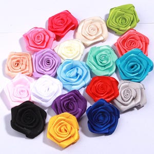 1.5&quot; Handmade Organza Satin Fabric Artificial Rose Flower For Wedding Dress Brooch Decor Headwear Accessories Boutique