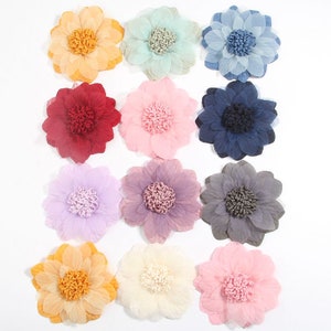 9cm 3.6&quot; Fabric Artificial Lace Flower For Hair Accessories Headband Chiffon Flowers Bouquet For Baby Girls Headbands