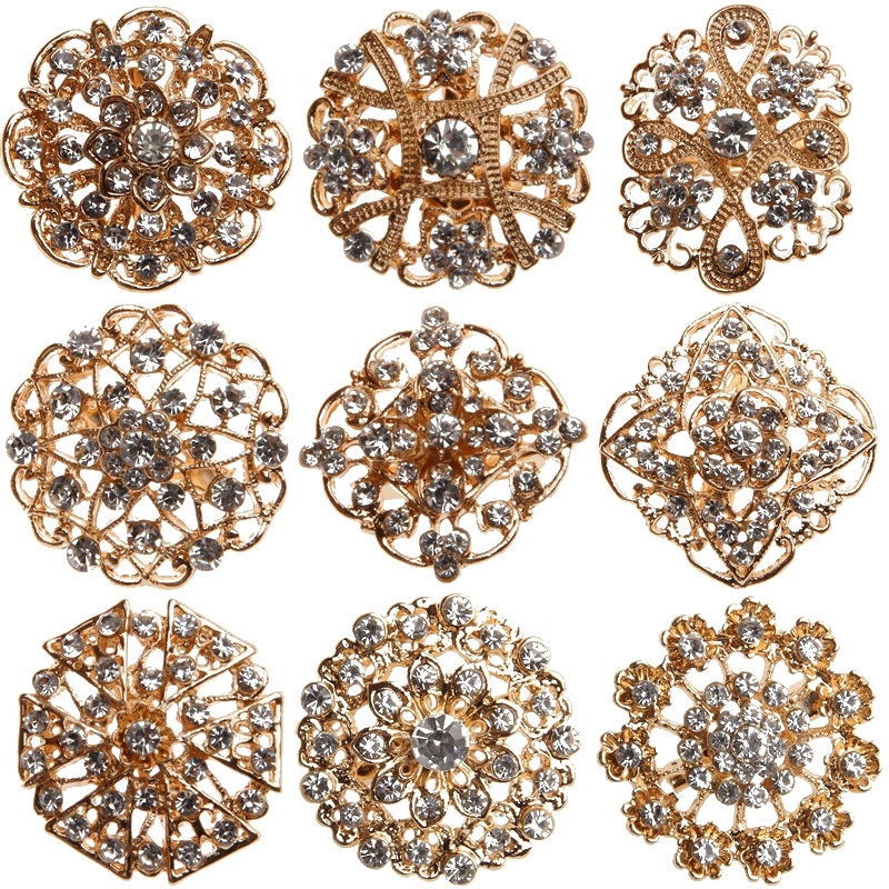 Broche Vintage 'Spectre' Dorée Avec Strass Multicolores - Occasion, Bijou Fantaisie Rétro