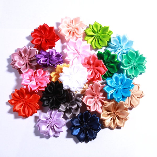 4CM Mini Satin Ribbon Solid Flower For Hair Accessories Multilayer Star Shaped Silk Fabric Flowers For Girl Headband