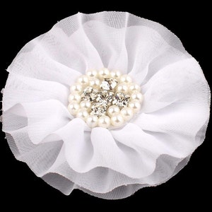 Big Chiffon FlowerRhinestone Pearl Button For Hair Accessories Artificial Fabric Flowers For Headbands Diy Flower Supplies 4 image 4