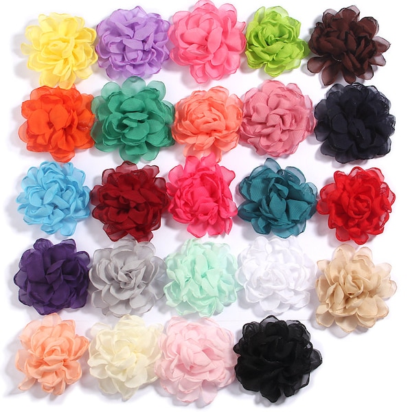 7cm 2.7" Burn Edge Chiffon Fabric Flowers For Baby Girls Headbands Handmade Flower Boutique For Wedding Decoration