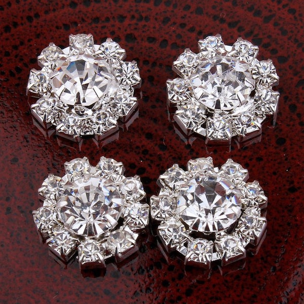 15mm Clear Alloy Crystal Flatback Buttons for Kids Girls Hair Accessories/Ornaments Bling Metal Rhinestone Buttons