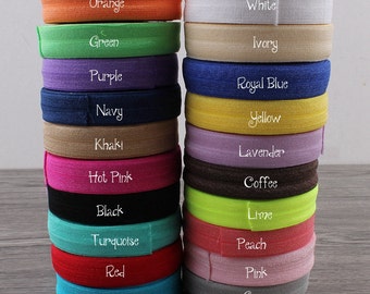 5/8" (15mm) 20colors Shiny Solid Fold Over Elastic Ribbon FOE for Baby Girls Elastic Headbands Hair Ties Hairbow
