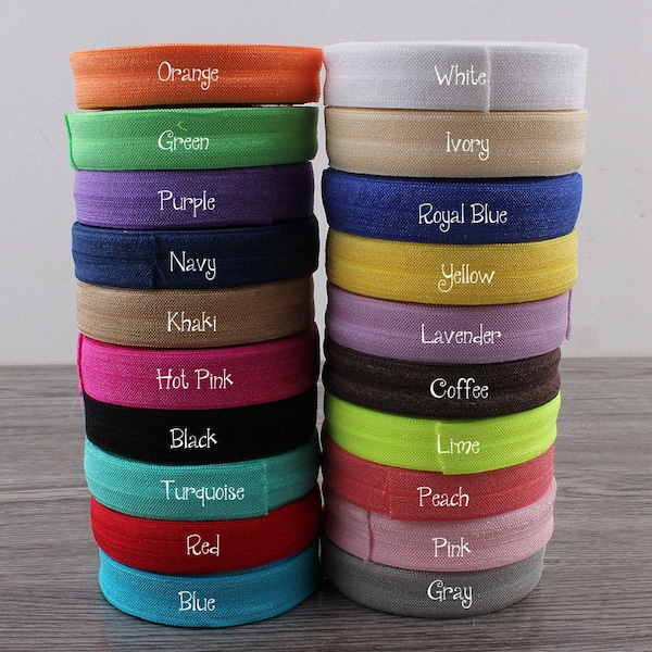 5/8" (15mm) 20colors Shiny Solid Fold Over Elastic Ribbon FOE for Baby Girls Elastic Headbands Hair Ties Hairbow