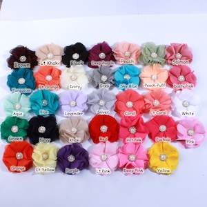 5.5CM 34Colors New Style Cute Chiffon Flowers With Rhinestone Pearl For Hair Clips Fabric Flower For Headbands Head Wear