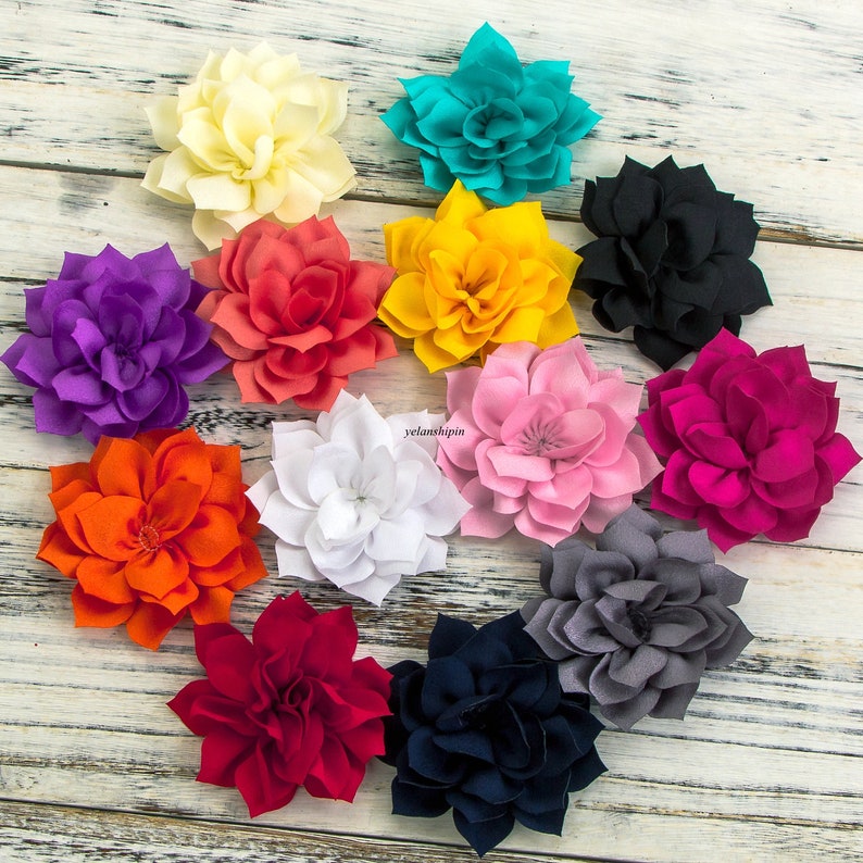 Free Shipping 3.4 13Colors Double-Layer Lotus Flowers For Kids Hair Accessories Winter Fabric Flowers For Headbands
