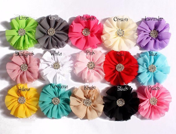 Chiffon Flowers With Rhinestone Bow Button for Girls Hair - Etsy