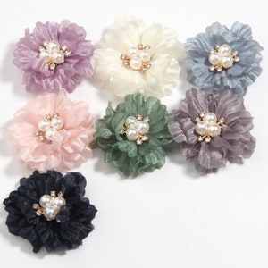 5cm 2&quot; Pearl Mesh Gauze Silk Flower Head For Baby Girls Hair Accessories Fabric Flowers For Headbands Hair Bows Headwear