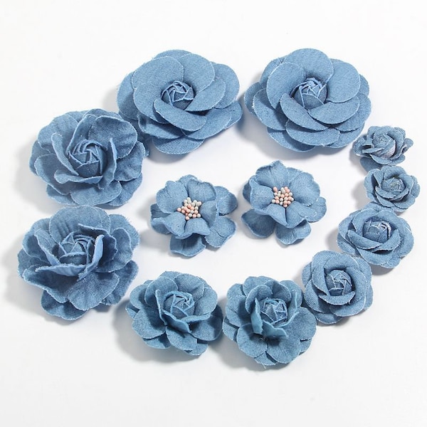 Denim Fabric Flower For Baby Girls Hair Accessories Chiffon Flowers Boutique For Headbands Head Wear for Hair Clips