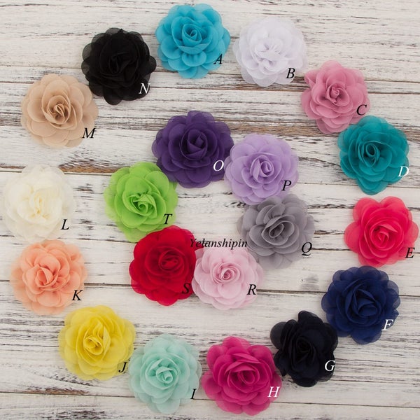 20colors 8.5cm Chiffon Petals Poppy Flower Rolled Rose Fabric Hair Flowers For Baby Girls Hair Accessories Headbands For Hair Clips