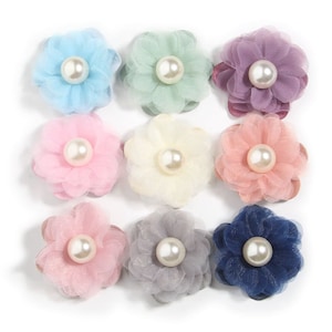 4.2CM 1.6&quot; Mini Chiffon Fabric Flowers With Pearl For Headband Bridal Wedding Bouquets For Hair Clips Accessories