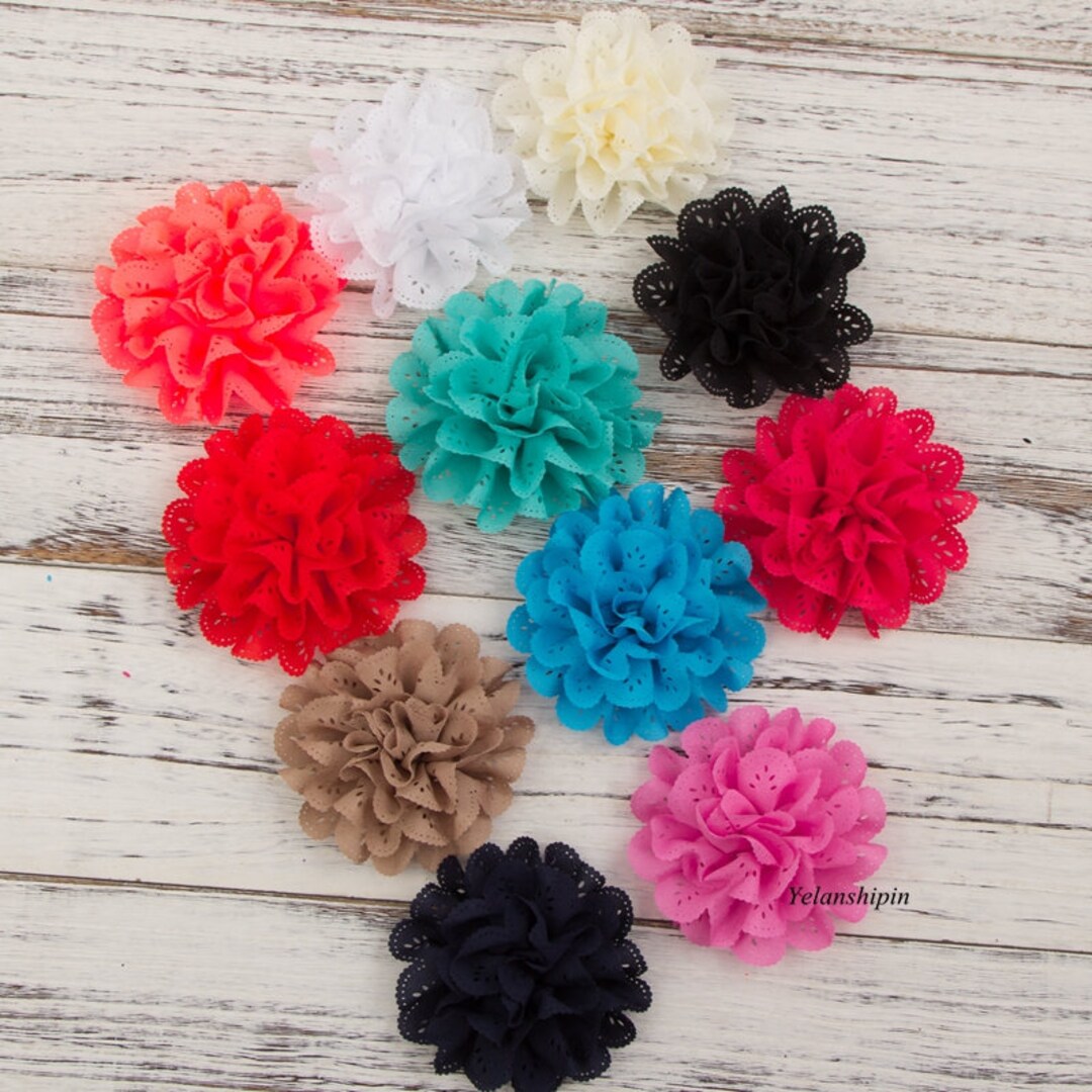 4 Artificial Fabric Flowers for Girls Dresses Fluffy Eyelet Fabric