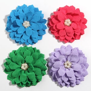 10.5CM 4.1&quot; Fashion Big High Quality Fabric Flowers With Pearl Rhinestone Center For Hair Accessories Flower For Headband