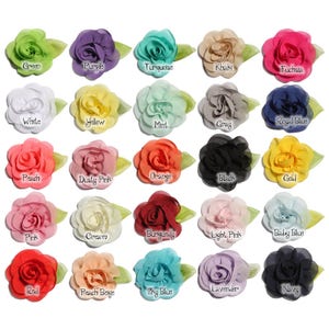 5.5cm Newborn Fashion Rolled Fabric Flowers with Leaves for Hair Clips Cute Chiffon Hair Flowers for Kids Hair Accessories