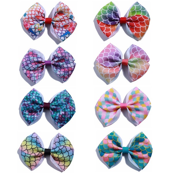 9CM Fashion Grosgrain Ribbon Hair Bows With Fish-scale Pattern For Hair Tie Bowknot Accessories For Hairpins Headwear