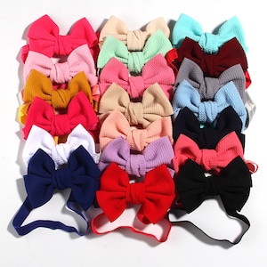 11cm 4.3&quot; Fashion Seersucker Waffle Hair Bows With Headbands For Women Girls Kids Headwear Headband Hair Accessories