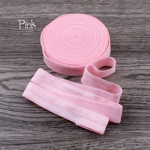 5/8 1.5CM Wide Shiny Solid Fold Over Elastic Ribbon FOE for Baby Girls Elastic Headbands Hair Ties Hairbow image 4