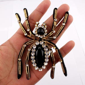 11CM*9CM Handmade Stick Insect Rhinestone Applique Patch For Clothing Decoration Sew on Beaded 3D Spider Patches For Apparel
