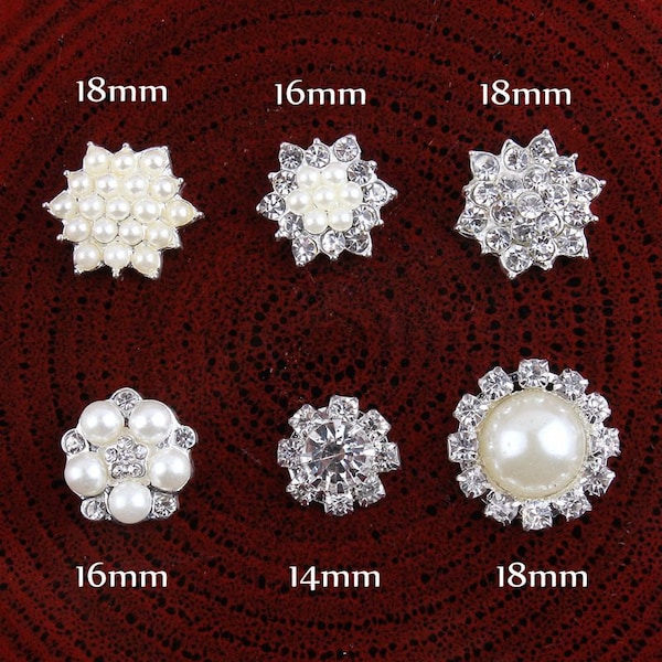 6style Clear Alloy Crystal Flatback Buttons pour bébé filles Accessoires de cheveux / Ornements Bling Boutons de strass en métal