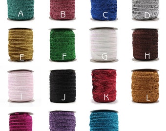 3/8" Elastic Glitter Velvet Ribbon Ornaments Metallic Elastic Band for Baby Girls Hair Accessories