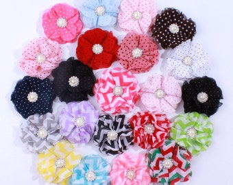 5CM Fashion Dot Chiffon Fabric Flowers For Head Wear Plaid Flower For Dress Headbands U Pick Color