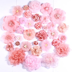 10Pcs Pink Series Rose Fabric Head Flowers For Baby Girls Headbands Decoration Burn Chiffon Flower For Hair Clips Accessories