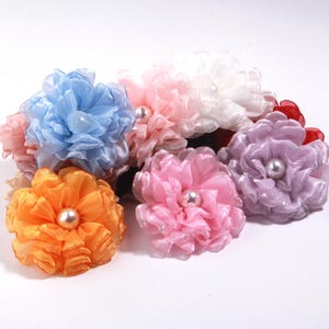 9.5cm Handmade Pearl Glitter Silk Large Floral Wholesale Jewelry Fabric Flowers for Hair Brooch Accessories Suit Sweater Coat