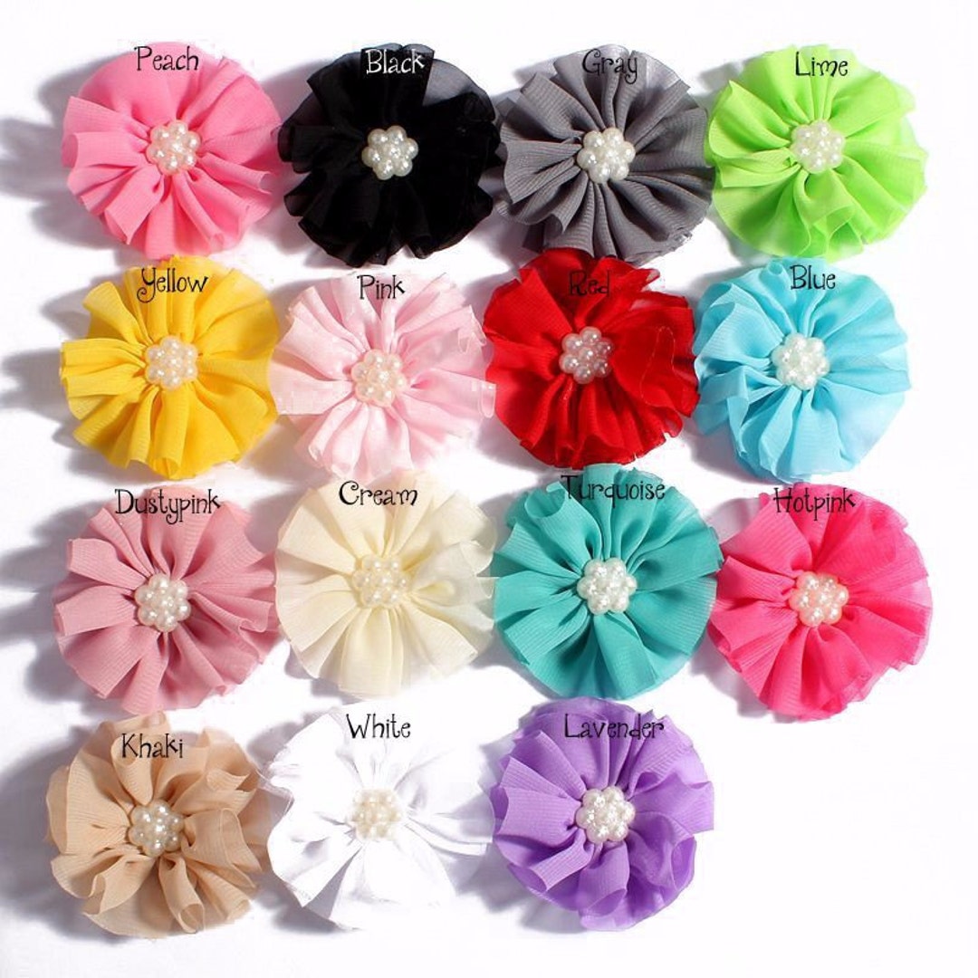 Newborn Chiffon Flowers With Pearl for Hair Accessories Artificial ...