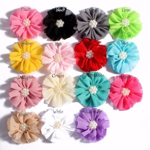 Newborn Chiffon Flowers With Pearl For Hair Accessories Artificial Fabric Flowers For Baby Headbands Diy Flower Supplies 6.5cm