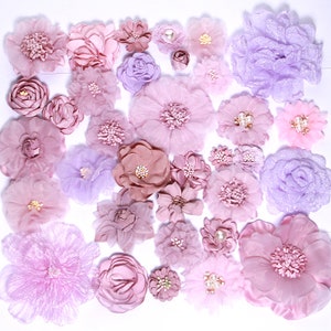 10PCS/Lot Purple Series Mix Styles Set Chiffon Fabric Flowers For Baby Girls Headbands For Hair Clips Accessories